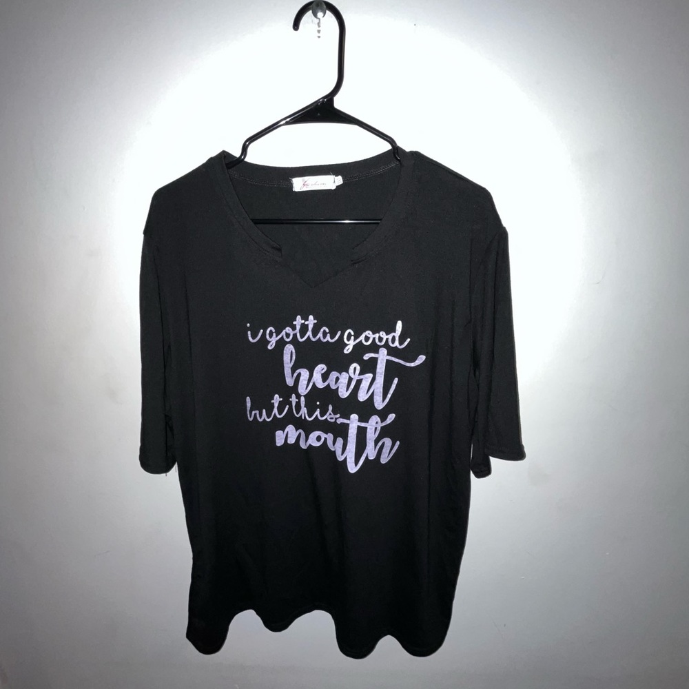 Black Graphic V-Neck Women's Top